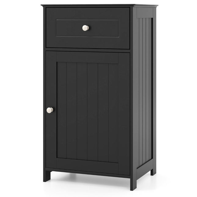 Dulap de baie, slim cu sertar si usa, 43 x 34 x 77 cm, negru