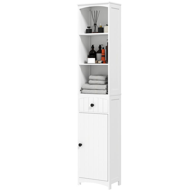 Dulap baie, dulap inalt cu 3 rafturi, 1 sertar, dulap baie, polit baie, dulap baie, mobilier baie, alb, 34x24x170.5cm Aosom