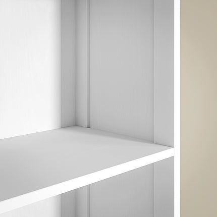 Tall white bathroom cabinet with 3 shelves & drawer