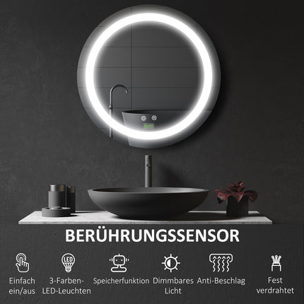 LED Bathroom Mirror, Ø50 cm, Anti-Fog, Touch & Memory Function