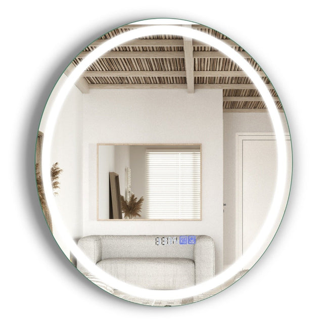 Oglinda de baie cu comutator tactil ceas anti-aburire si functie de memorie incalzire oglinda oglinda LED reglabila 3000K-6000K 60 x 60 cm