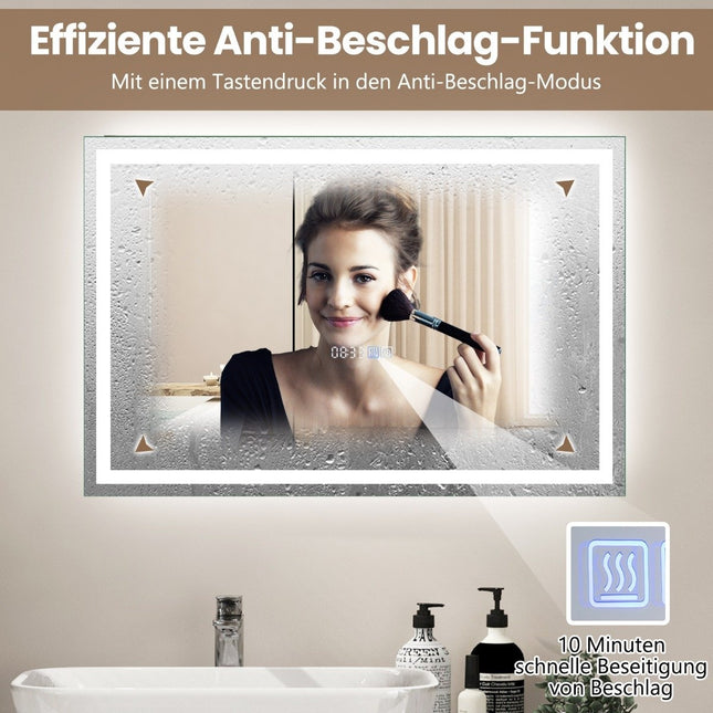 Oglinda de baie cu comutator tactil ceas anti-aburire si functie de memorie incalzire oglinda oglinda LED reglabila 3000K-6000K 75 x 50 cm