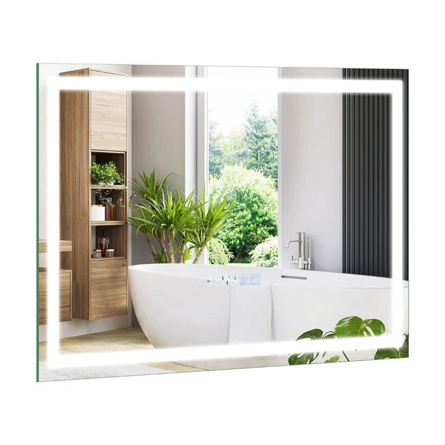 Oglinda de baie cu comutator tactil ceas anti-aburire si functie de memorie incalzire oglinda oglinda LED reglabila 3000K-6000K 75 x 50 cm
