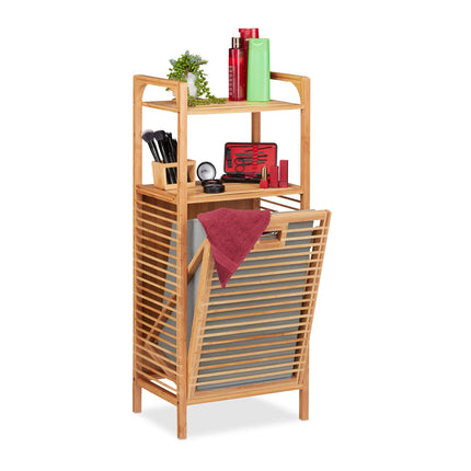 Bathroom shelf with laundry basket