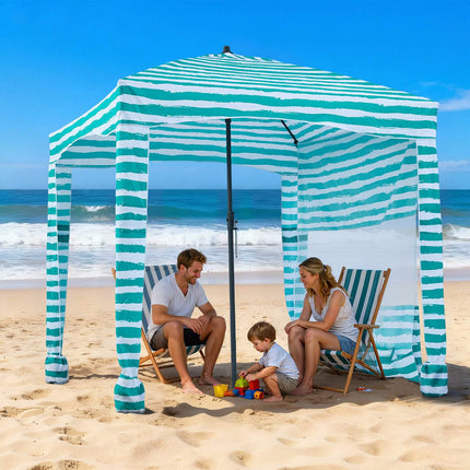 Beach Cabana Tent 6x6 ft, UPF 50+, Side Wall, Sand Pockets