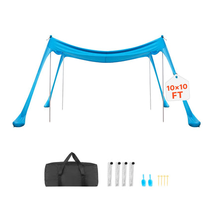 Beach Canopy Sun Shelter 3x3m, UPF 50+, 4 Sandbags
