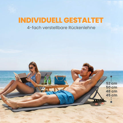 Set șezlonguri de plajă, spătar reglabil, portabil, pachet de 2
