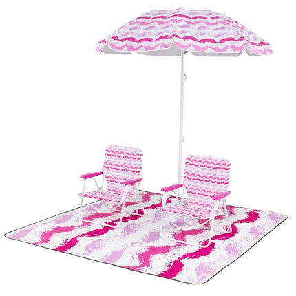 Set de plajă cu umbrelă, 2 scaune și pătură