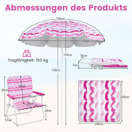 Set de plajă cu umbrelă, 2 scaune și pătură