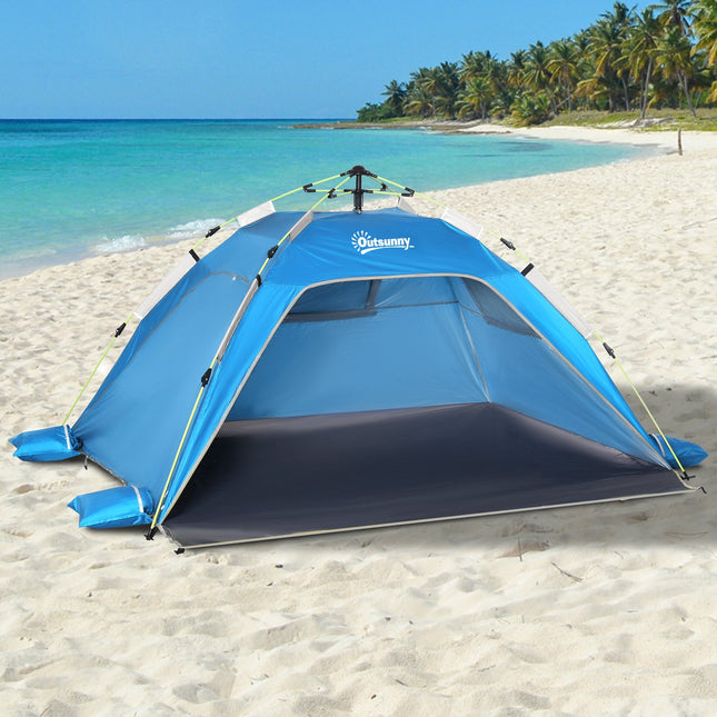 Adăpost de plajă Cort de plajă pop-up pentru 1-2 persoane cu umbră de plajă cu protecție solară cu ușă cu fermoar, geantă de transport pentru familie, picnic, plajă, albastru cer