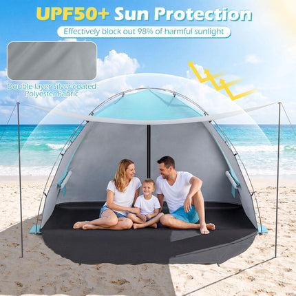Cort de plajă, adăpost solar, copertină pliabilă, UPF50+, 6 persoane