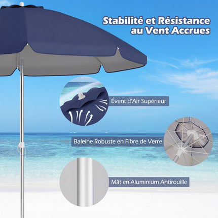 Umbrelă de plajă 198 cm, înclinabilă, ancoră pentru nisip, geantă de transport