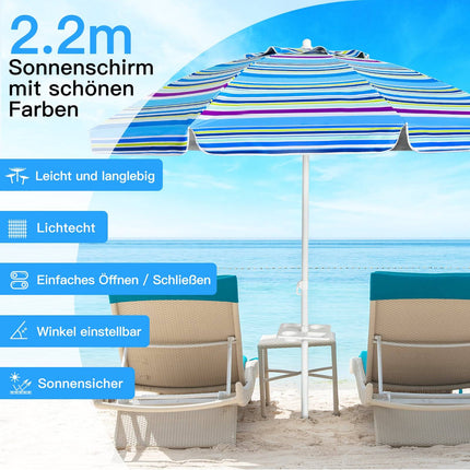 Umbrelă de plajă 2,2 m, protecție solară UPF50+, portabilă