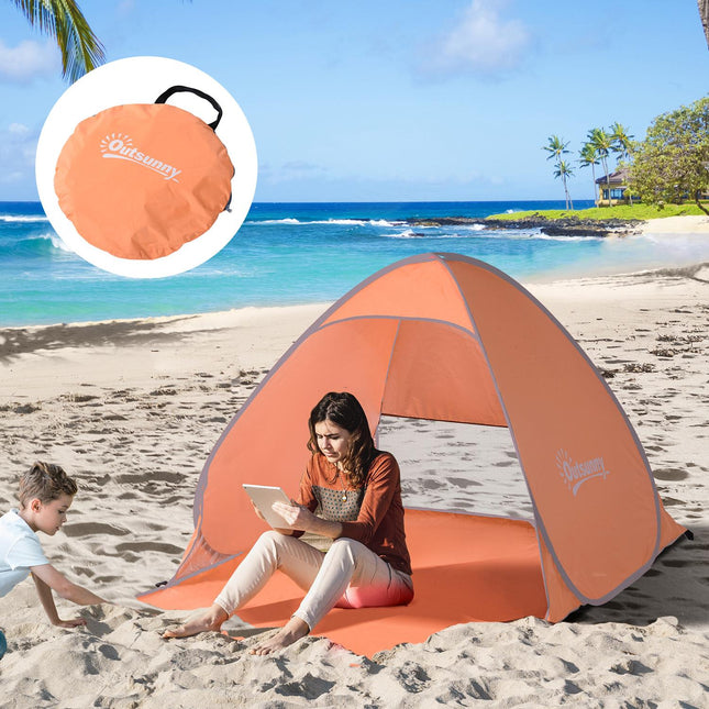 Cort de plajă pop-up automată protecție UV lunetă mare podea covor portocaliu
