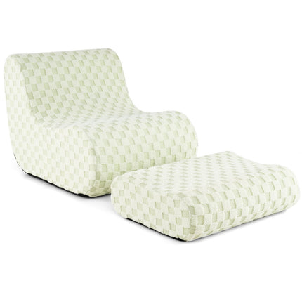 Scaun Bean Bag cu otoman, spumă de înaltă densitate, verde