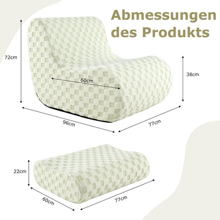 Scaun Bean Bag cu otoman, spumă de înaltă densitate, verde