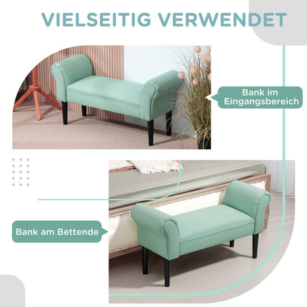 Green upholstered hall bench, 130 kg capacity, 102x36x51 cm