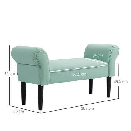 Green upholstered hall bench, 130 kg capacity, 102x36x51 cm