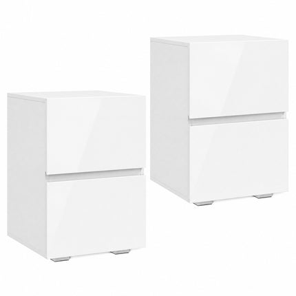 Bedside Tables Set of 2 with 2 Drawers, High-Gloss Fronts, White