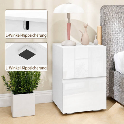 Bedside Tables Set of 2 with 2 Drawers, High-Gloss Fronts, White