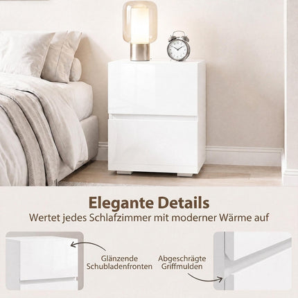 Bedside Tables Set of 2 with 2 Drawers, High-Gloss Fronts, White