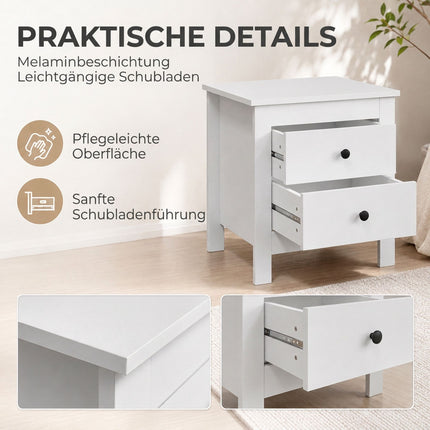 Bedside Table with 2 Drawers and Anti-Slip Pads, White, 48 x 39.5 x 51 cm