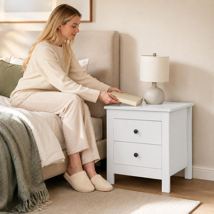 Bedside Table with 2 Drawers and Anti-Slip Pads, White, 48 x 39.5 x 51 cm
