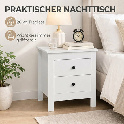 Bedside Table with 2 Drawers and Anti-Slip Pads, White, 48 x 39.5 x 51 cm