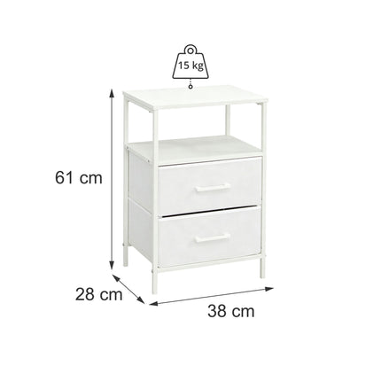 Noptieră cu 2 sertare și rafturi din material textil, MDF/Metal