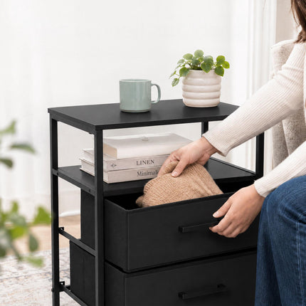 Bedside Table with 2 Fabric Drawers and Shelves, MDF & Metal