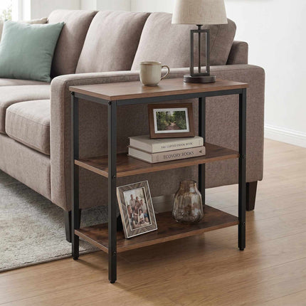 Bedside Table with 3 Shelves, Dark Brown