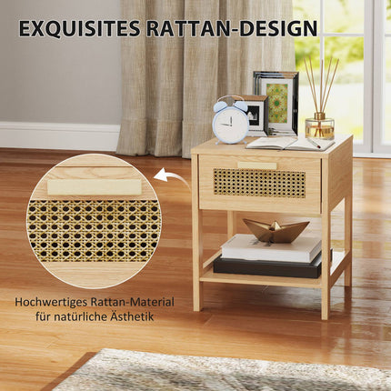 Noptiera noptiera naturala noptiera cu sertar raft deschis ratan design natural 40 x 40 x 48,4 cm Aosom