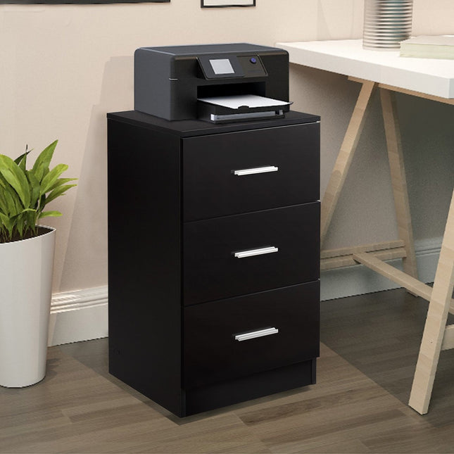 Bedside table filing cabinet with 3 drawers drawer container black