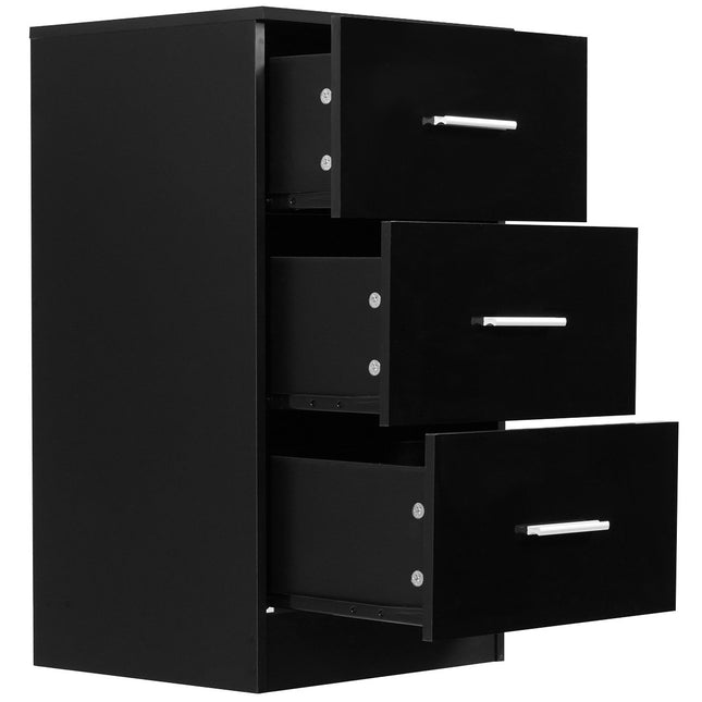 Bedside table filing cabinet with 3 drawers drawer container black