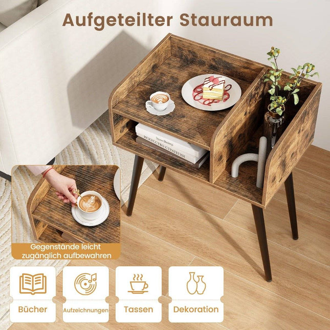 Noptiera noptiera cu compartiment deschis masa canapea cu picioare suport metalice 50 x 32 x 58 cm maro rustic 1 bucata
