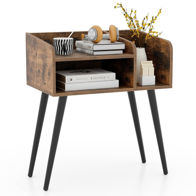 Noptiera noptiera cu compartiment deschis masa canapea cu picioare suport metalice 50 x 32 x 58 cm maro rustic 1 bucata