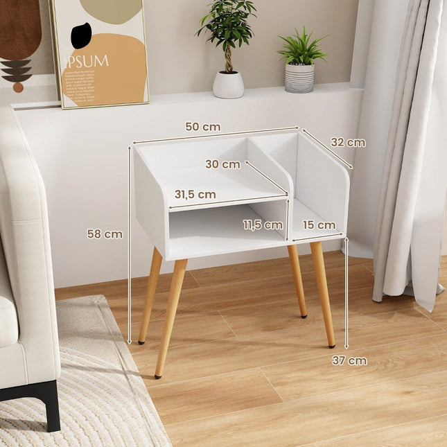 Noptiera noptiera cu compartiment deschis masa canapea cu picioare suport metalice 50 x 32 x 58 cm alb 1 bucata