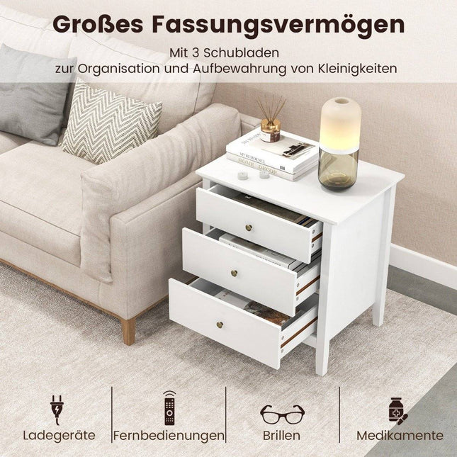 Noptiera cu 3 sertare noptiera pentru pat box spring 56 x 45 x 66 cm alb