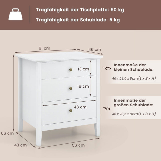 Noptiera cu 3 sertare, noptiera, noptiera, noptiera, alb