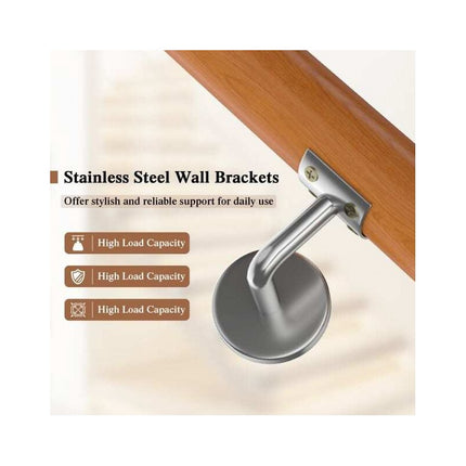 Beech Wood Stair Handrail 100 cm with Wall Brackets, 40 mm Diameter, 200 kg Load
