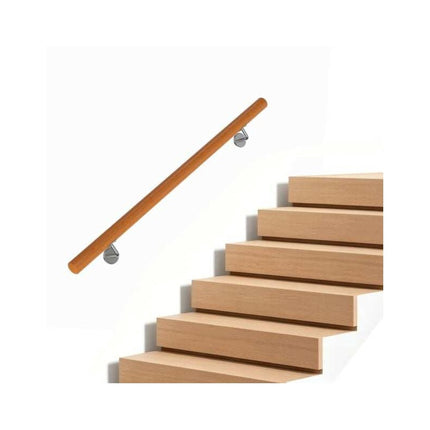 Beech Wood Stair Handrail 80 cm with Wall Brackets, 40 mm Diameter, 200 kg Load