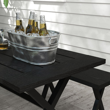 Black beer tent set - table, 2 benches, wooden look, 180x80x73 cm