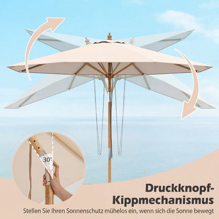 Umbrelă de terasă bej, 270 cm, cadru din bambus, înclinare reglabilă