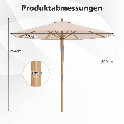Umbrelă de terasă bej, 270 cm, cadru din bambus, înclinare reglabilă