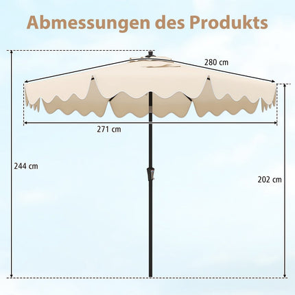 Umbrelă de terasă bej cu manivelă, înclinare și ventilație, 280 cm