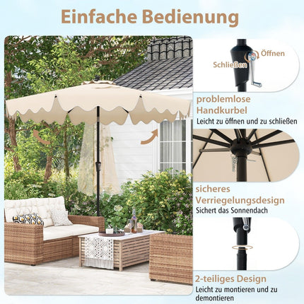 Umbrelă de terasă bej cu manivelă, înclinare și ventilație, 280 cm