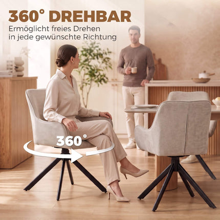 Set de 2 scaune de masă pivotante bej cu cotiere