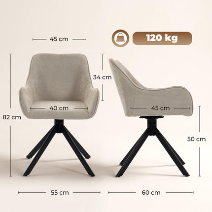 Set de 2 scaune de masă pivotante bej cu cotiere
