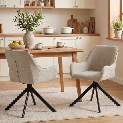 Set de 2 scaune de masă pivotante bej cu cotiere