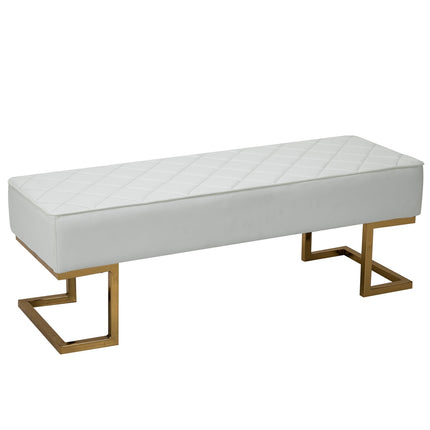 Bancă pentru dormitor și sufragerie din imitație de piele metal alb aur 120x43x42 cm, bancă de pat elegantă